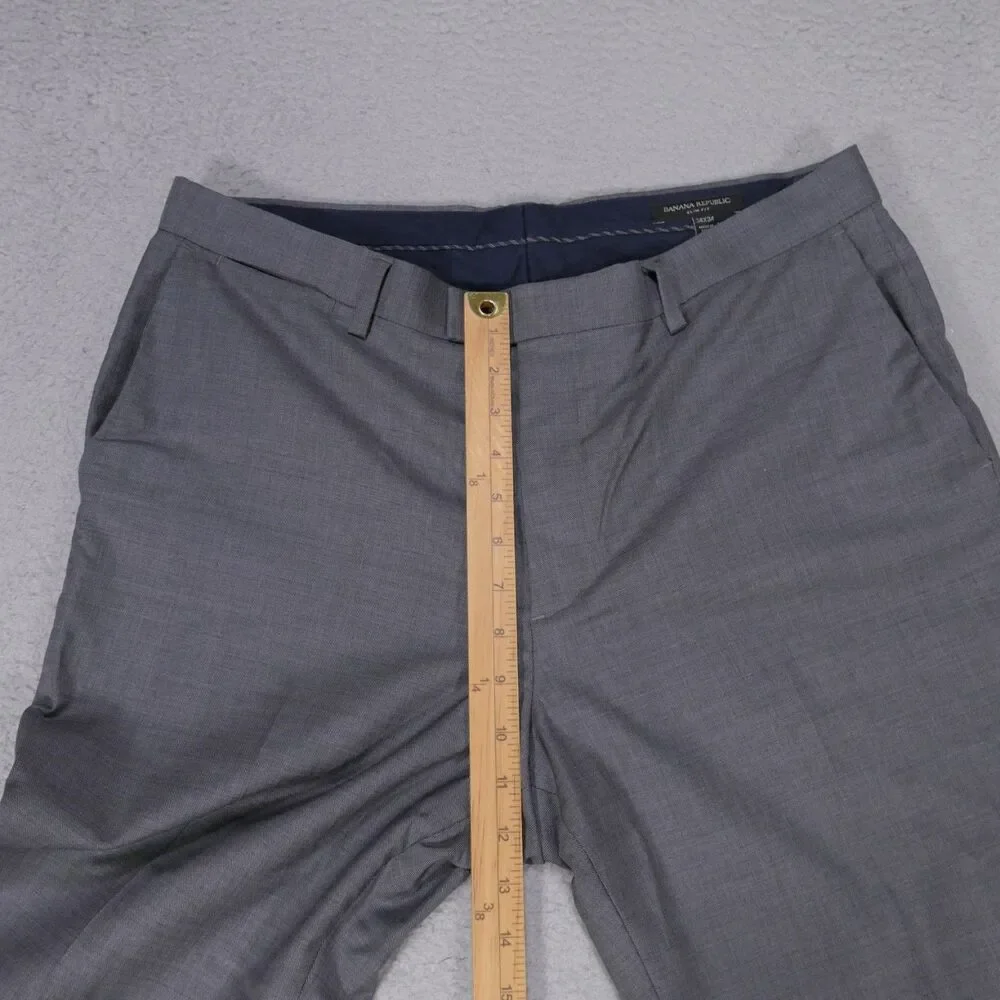 Banana Republic Modern Slim Fit Dress Pants Men's 34x32.5 Gray Flat Front Wool